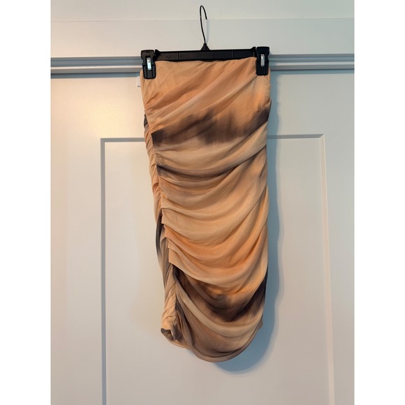 Zara Dresses & Skirts - Zara Peach Grey Tie Dye Ruched Mesh Strapless Mini Dress XS Bodycon